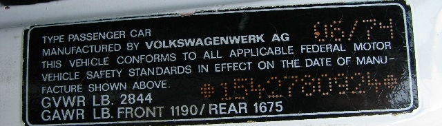 1974 VW Convertible VIN